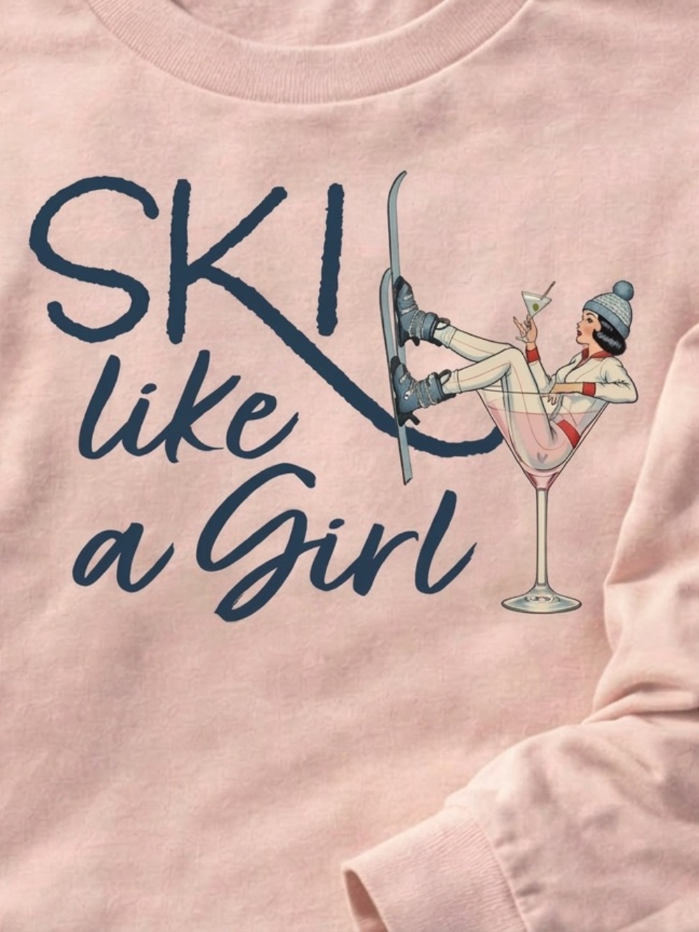 Ski Like A Girl Pink Graphic Sweatshirt